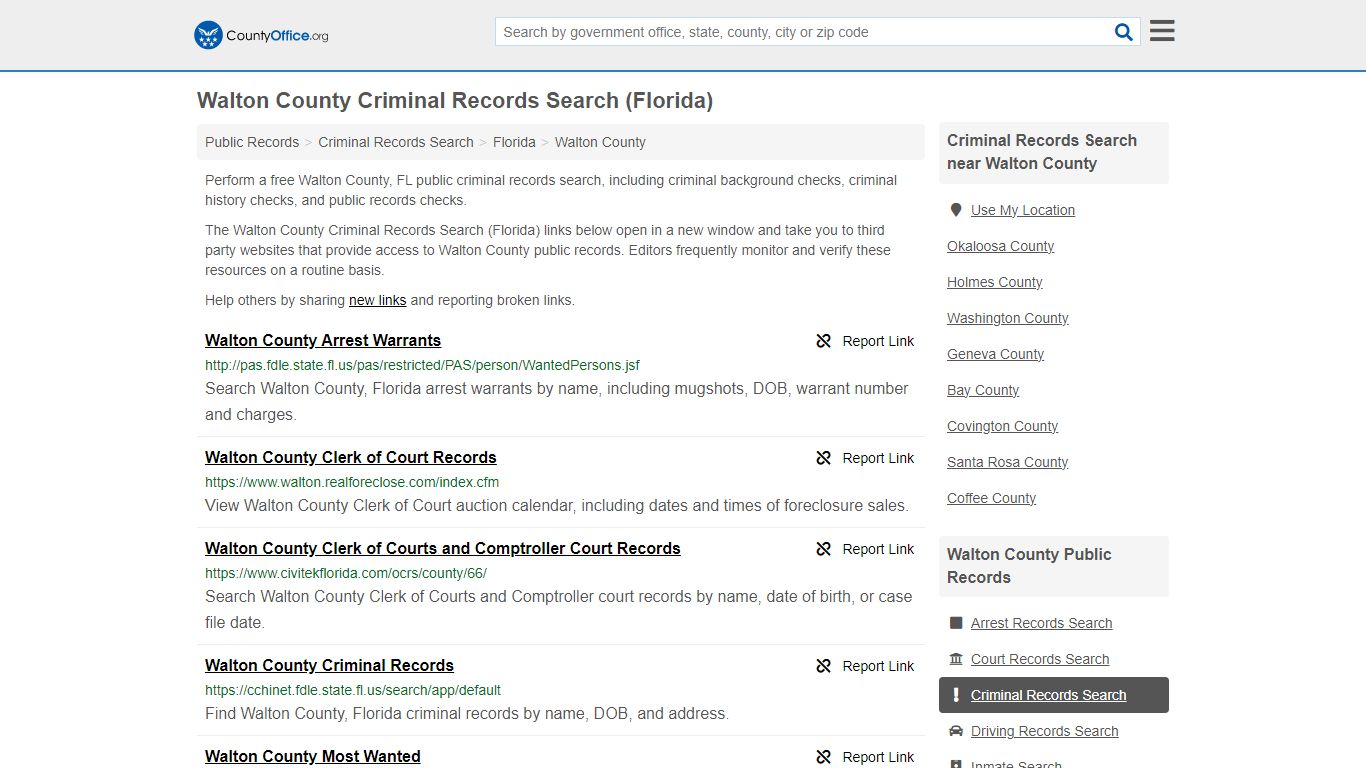 Walton County Criminal Records Search (Florida) - County Office